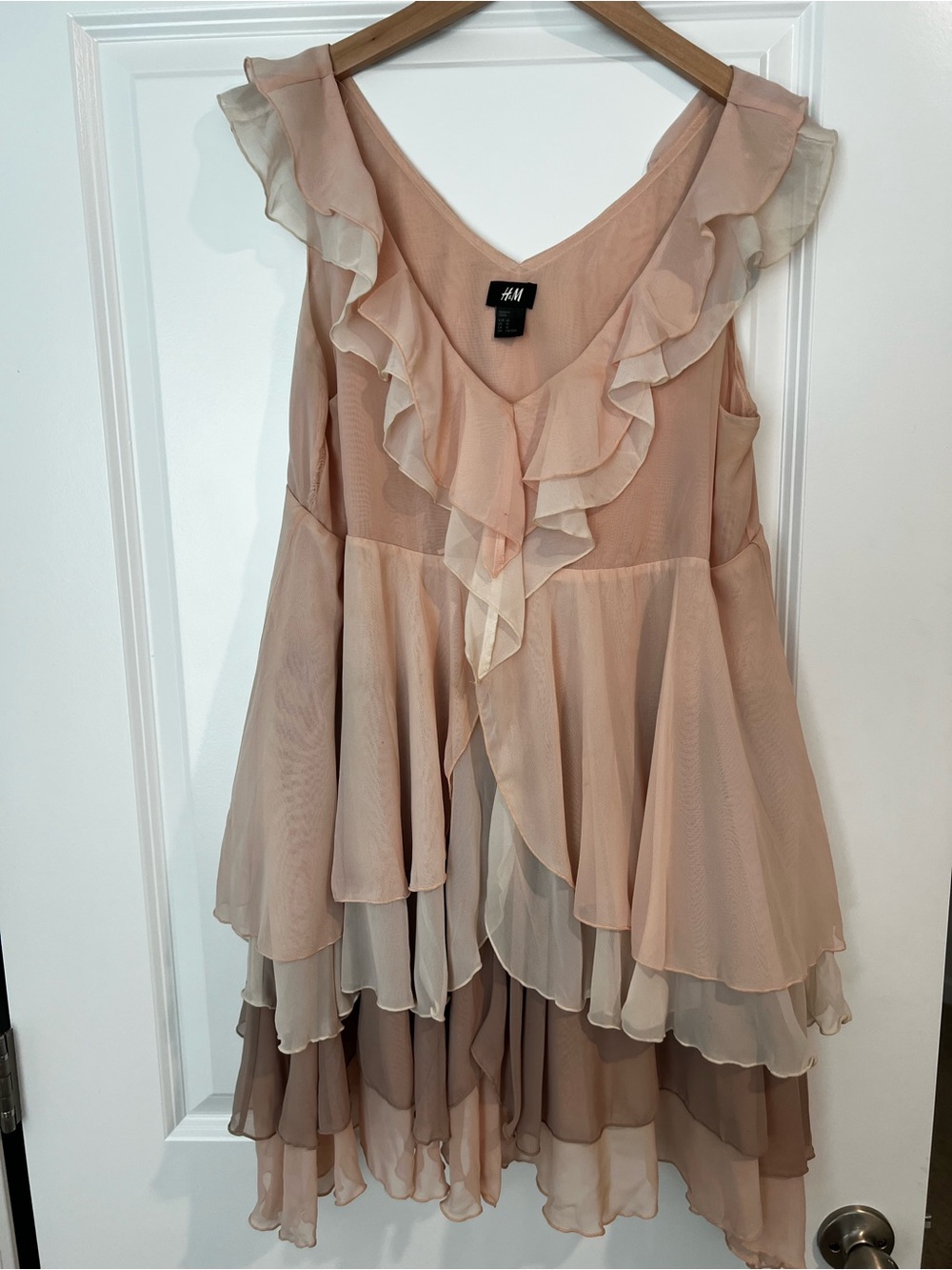 H&M Layered Ruffle Asymmetrical Dress in Blush and Taupe